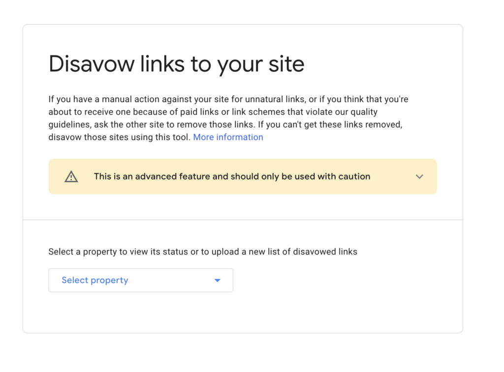 Screenshot of Google Disavow tool