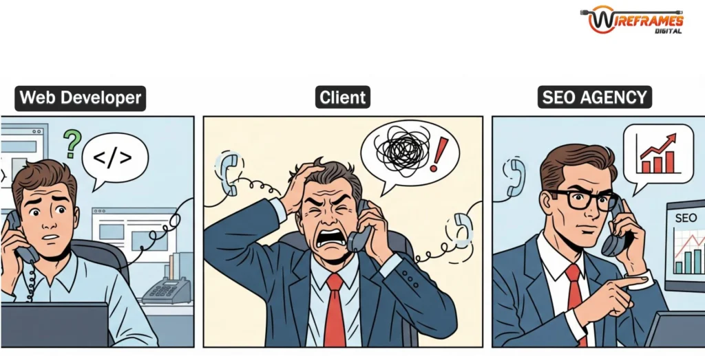 Conversation between seo agency, client and website developer