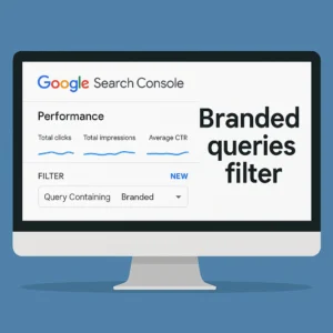Illustration showing Google Search Console’s new Branded Queries Filter interface on a computer screen.