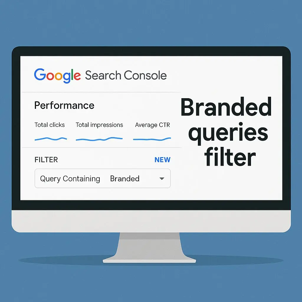 Illustration showing Google Search Console’s new Branded Queries Filter interface on a computer screen.