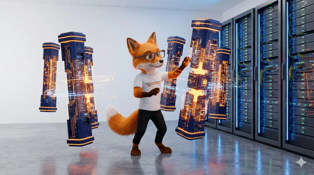 Wireframes Digital fox mascot organizing the 8-Phase SEO Framework for B2B search dominance